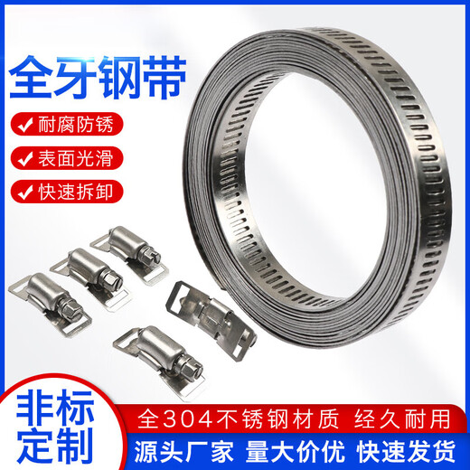 RSRDDY304 stainless steel homemade American hose hoop clamp large pipe clamp perforated steel strip pipe hoop coiled strap 100 hoop heads for 12 o'clock 6mm