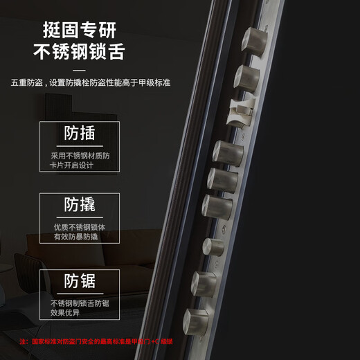 挺固加厚甲级防盗门入户门+防撬防爆安全门子母门+防火岩棉填充＋智能锁人脸识别 氟碳灰 2150*1050【单门，开向可选】 半自动智能锁