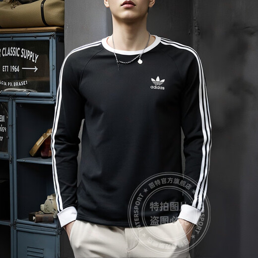 阿迪达斯（adidas）三叶草男装女装 2025夏季新款情侣修身长袖T恤棉质透气休闲运动服 黑色/IA4877 S