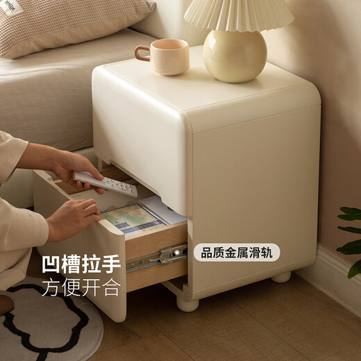 Genji Muyu Massivholz-Nachttisch, cremefarbener Stil, Zuhause, Schlafzimmer, Aufbewahrungsschrank, kleine Wohnung, weißer Aufbewahrungs-Nachttisch, 0,41 m