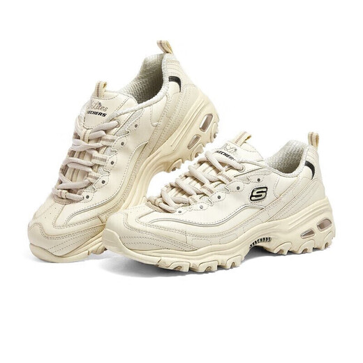 Skechers Little White Bear | Breathable couples heightening thick-soled versatile white shoes for women retro casual dad shoes men's sneakers