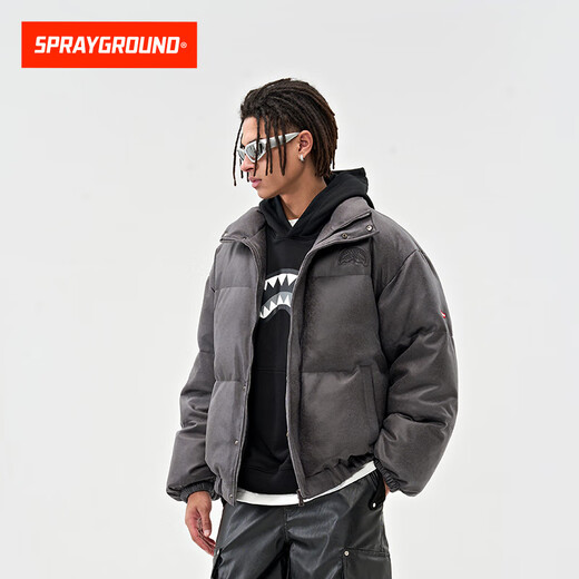 SPRAYGROUND Shark Mouth Suede Down Jacket Men's 2025 Winter White Duck Down Thickened American Retro Down Jacket Black 2XL
