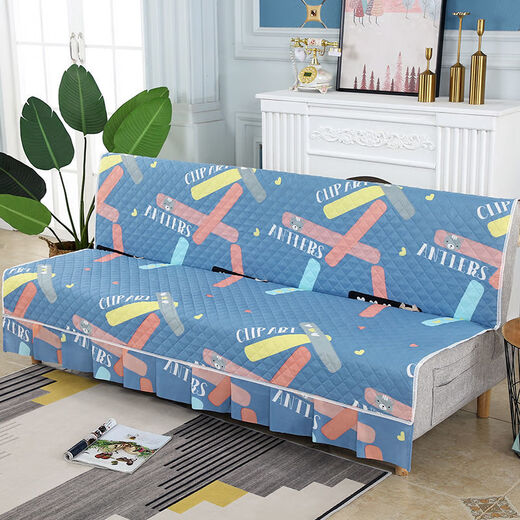 Xuxian full-cover sofa cushion foldable sofa bed cover four-season universal non-slip sofa cover simple dual-purpose without armrests blue 1.8 meters long 1.5 meters wide