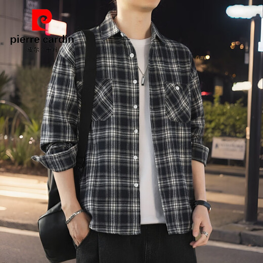 Pierre Cardin American Retro Plaid Shirt à manches longues pour hommes et femmes printemps et automne 2024 Nouvelle chemise de travail coréen lâche tricoté K12108 White L