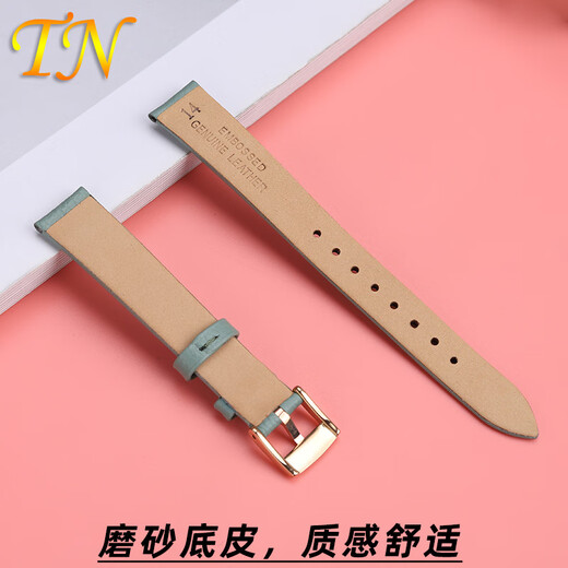 天牛适配阿玛尼满天星小方表小绿表AR11302 11149 11399 8039真皮表带 浅绿色  钢色扣 14mm
