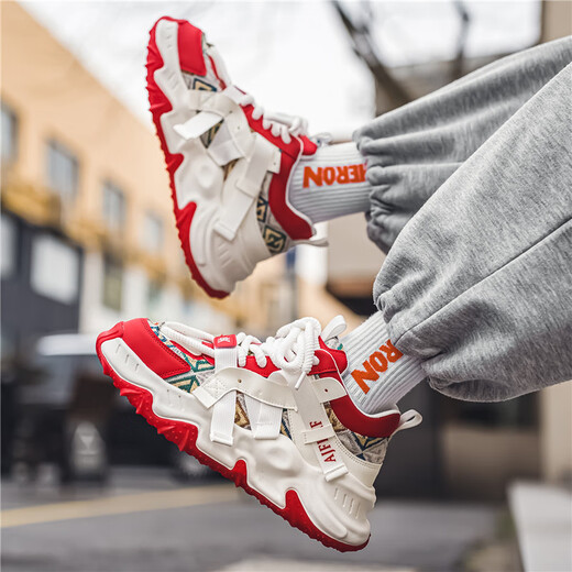 东方骆驼男鞋冬季2025新款潮流高级感青少年运动增高厚底休闲老爹潮鞋子男 红色 42