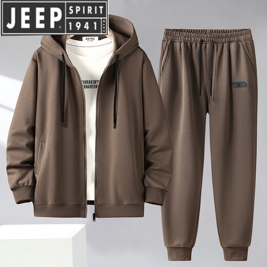 JEEP SPIRIT380斤大码运动套装男士开衫连帽春秋宽松休闲外套加肥加大两件套 【开衫+长裤】灰色759KMX 10XL【330-355斤】