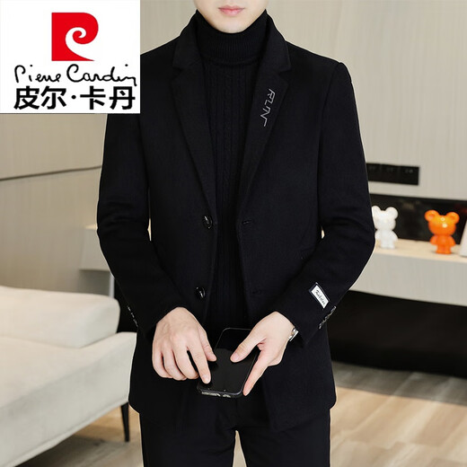 Pierre Cardin spring and autumn woolen coat men's slim woolen coat short Korean style youth windbreaker men's woolen suit men MND917 short black (suit collar regular L (110-125Jin Jin equals 0.5kg)