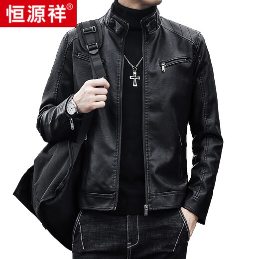 恒源祥皮衣真皮外套男春秋机车海宁头层牛皮痞帅2024新款山羊皮夹克 黑色 M -[买一二]