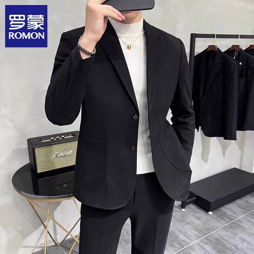 Romon Woolen Suit Jacket Men's Autumn Season New Style Business Formal Casual Thickened Suit Men's Dark Gray Suit M