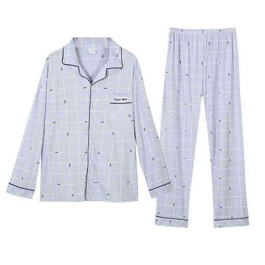 睡衣男长袖纯棉春秋款男士青少年男生全棉秋冬季加大码家居服 829 L (建议体重110-135斤)
