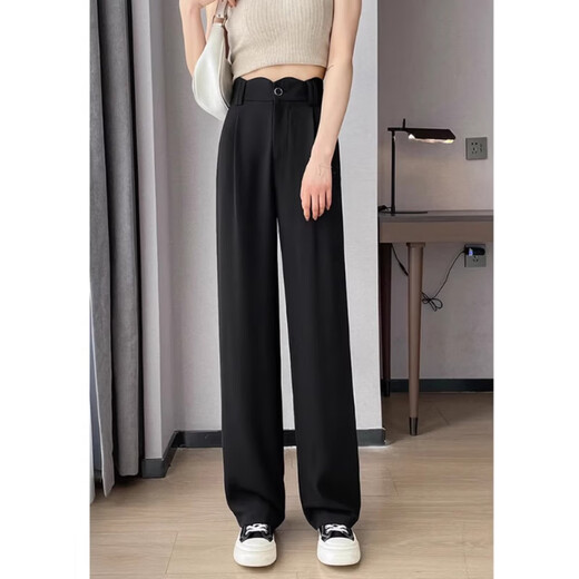 Cotton high waist wide-leg pants for women in spring and autumn and summer new loose and versatile trendy casual pants for women straight suit trousers 692 black 29.5 [high quality] M 96-111Jin [Jin equals 0.5 kg]