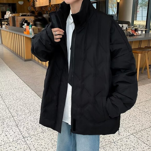 Poke Lingge cotton jacket for boys winter new American fashion brand stand collar thickened cotton jacket loose warm cotton jacket black XL 125-145Jin Jin is equal to 0.5 kg
