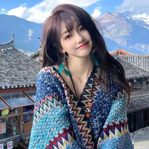 oein云南民族风披肩女外搭2024围巾女西北旅游草原穿搭披肩披风毯斗篷 孔雀蓝披肩