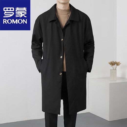 罗蒙（ROMON）风衣外套男过膝中长款男生帅气英伦风韩式休闲披风大衣春秋季新款 绿色 3XL