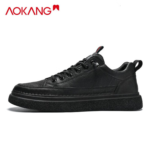 Aokang shoes men's 2025 new winter business casual genuine leather shoes men's comfortable British style thick sole sneakers men's shoes black 40