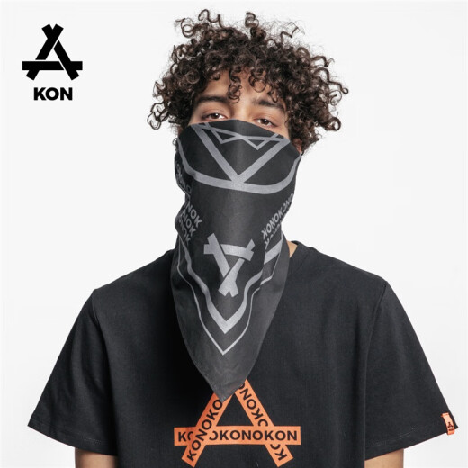 KON trendy brand hip-hop street scarf sports hip-hop headscarf trend scarf INS men's scarf silk scarf women's black