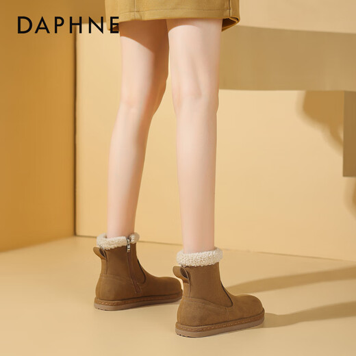 达芙妮（DAPHNE）雪地靴女冬季2024新款面包鞋厚底百搭靴子女加绒加厚棉鞋 驼色 跟高2.5cm 35 标准尺码
