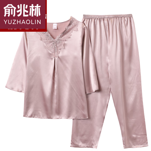 
Yu Zhaolin brand autumn high-end ice silk pajamas middle-aged women's silky and traceless cropped sleeves trousers middle-aged and elderly mothers' home furnishings - FX683 light pink cropped pants L size recommendation 100--120Jin [Jin equals 0.5 kg]