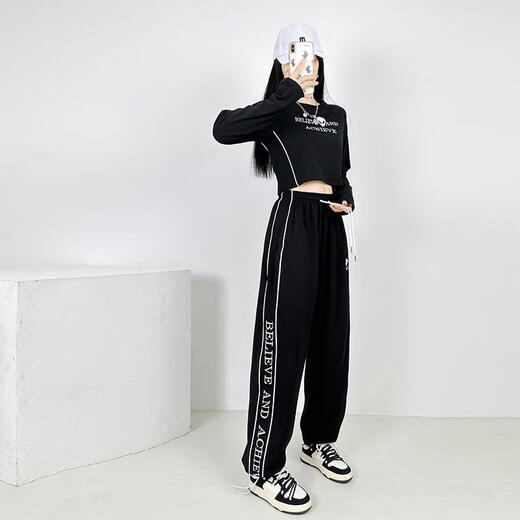 CIQHUNK Subject Three Dance Clothes Black Jazz Dance Set Sports Trousers Women's Street Hip Hop Hiphop Casual Pants Jump 1049 Rose Red Cotton Pants S