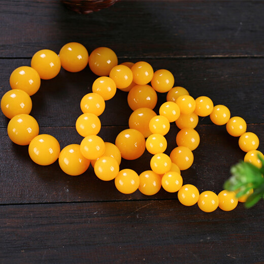 Holy Glass Baltic Sea Pure Yellow Beeswax Bracelet Single Circle Amber Round Bead Old Beeswax Bracelet as a Gift for Leaders Bead Diameter 16mm 14 Beads Slim Men's Style