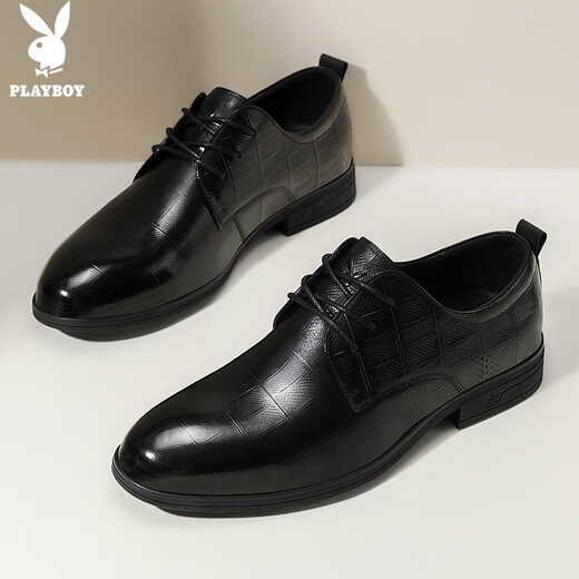 Playboy (Playboy) Lederschuhe Herrenschuhe 2025 Sommer Britisch -Business -Freizeitschuhe Herrenzehen Schicht Cowhide Formale Schuhe Schwarz 42