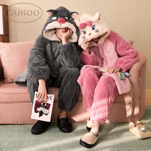 Gukoo Pajamas Couple Winter Disney Co-branded New Cotton Warm Men's Home Clothing Set D Disney Couple Set XL Men