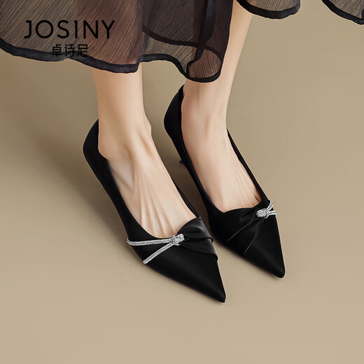 Zhuosini tacones altos para mujeres en 2025 primavera y otoño Nuevos imitadores elegantes franceses con falda temperamento en el lugar de trabajo puntiagudos con el dedo del borde del dedo del pie Black 37