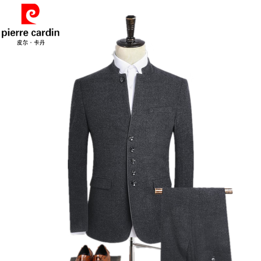 Pierre Cardin Chinese tunic suit for young men Chinese stand collar suit men's Chinese style Tang suit Chinese woolen jacket men's knitted 6622-dark gray-single top 2XL 185-suitable for 145-155Jin Jin equals 0.5 kg