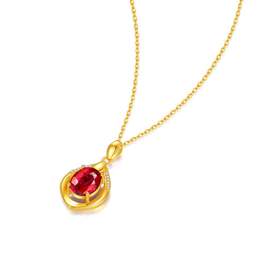 Haikai Necklace Women's Water Drop Red Gem Pendant 24 Gold K Necklace Jewelry Valentine's Day Birthday Gift 24 Gold Ruby Pendant + Gold Chain