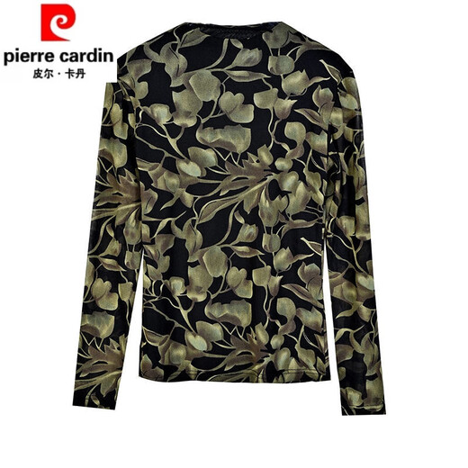 皮尔卡丹（pierre cardin）T恤女长袖 春新款时尚百搭显瘦弹力印花打底衫上衣 9853印花 M 90-105