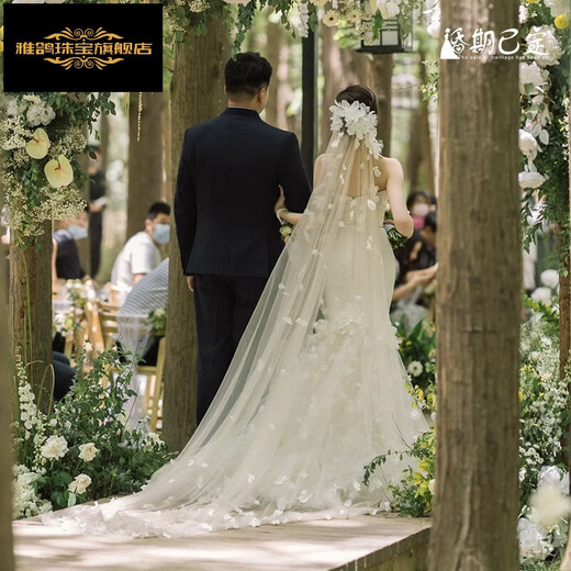 雅鸽婚期原创2024新款超仙复古花朵拖尾头纱新娘婚纱礼服配饰拍照道具 可定制尺寸【3*3米】 联系客服 175cm以上