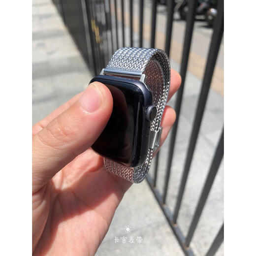 音铂达人字编织适用苹果applewatch米兰尼斯s9876543金属网带卡客表带 人字编织银色双保扣 适用iwatch_12342mm