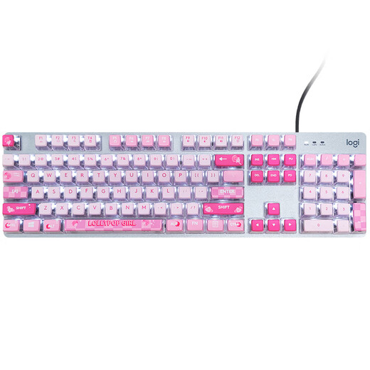 Logitech K845 Механическая клавиатура Проводная клавиатура Клавиатура полноразмерная игра клавиатуры Электронная книга Светящаяся клавиатура Куриная Клавиатура DIY Keycap Дар День Святого Валентина K845 [Lollipop Girl]-красная ось