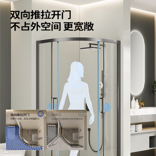 Jomoo customized curved sector sliding door shower room glass partition dry and wet separation 12 sector gun ash 1000mm*1000mm*1900mm does not include steam