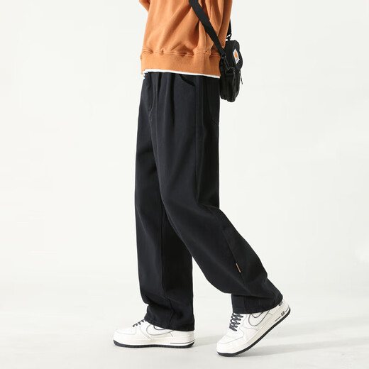 Dingfengbaoluo casual trousers cotton loose straight pants spring and summer wide-leg work pants men's HM9901 black L