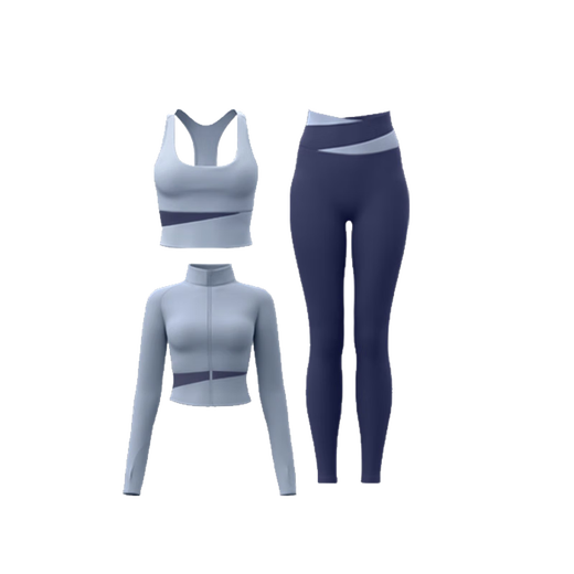 Bangboshi yoga wear women's sports suit three-piece fitness wear yoga pants running Pilates training with chest pad quick-drying gray lake blue M 95-105Jin Jin equals 0.5 kg