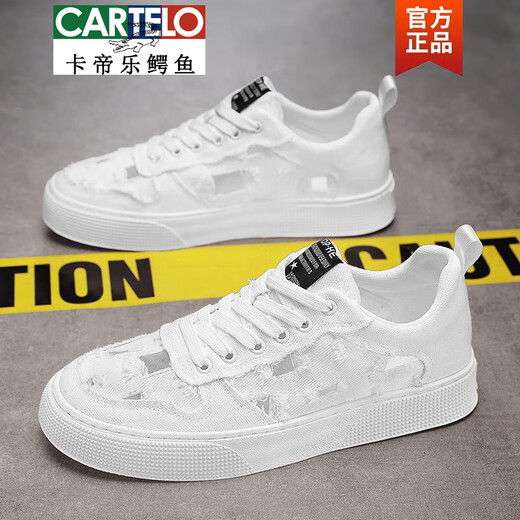 Cartelo toile Chaussures masculines pour l'été respirant des sports de haut bas et chaussures blanches décontractées version coréenne hauteur-amélioration des chaussures en tissu polyvalent pour hommes blancs 41