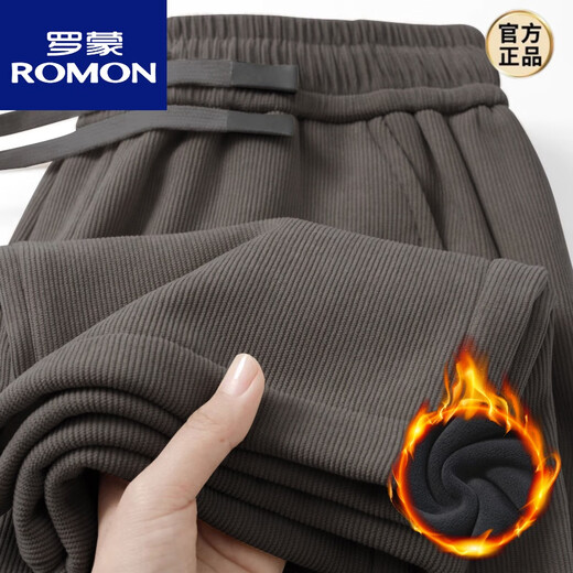 ROMON wheat ear pattern casual pants men's autumn and winter plus velvet thickened corduroy loose straight pants anti-wrinkle wide-leg new sports pants khaki spring and autumn suitable for -100-130Jin Jin equals 0.5 kg M
