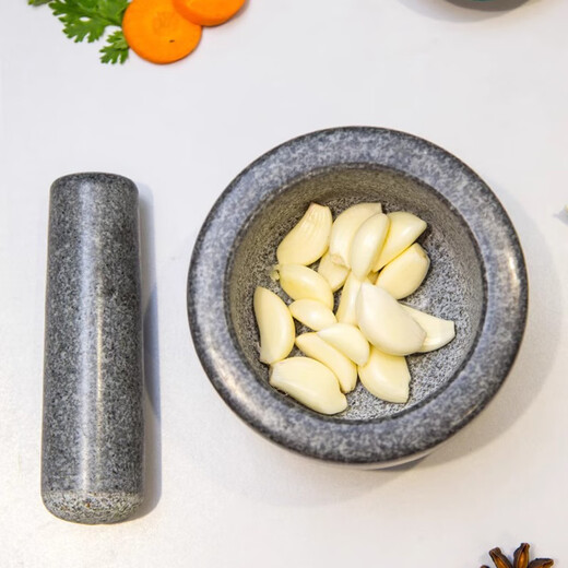 Pupan natural stone garlic pounder, stone mortar, traditional Chinese medicine grinder, bluestone garlic press, garlic mortar, household granite garlic paste, No. A polished model