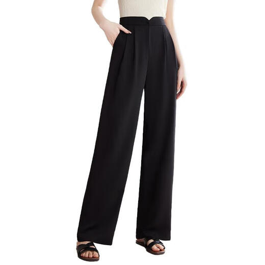 
She enjoys casual pants for women new Chinese style folding straight pants summer thin draped wide-leg pants for women T144K6623 Black XL