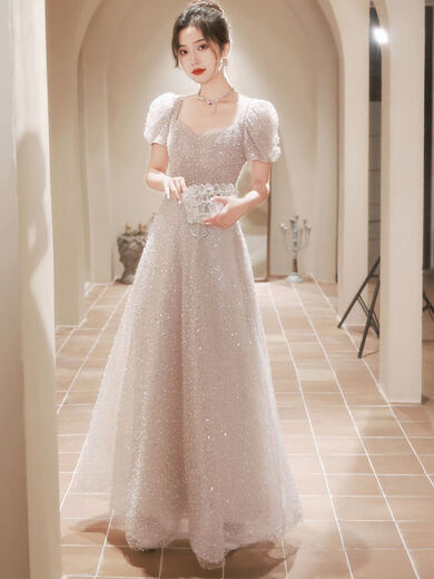 翰榆年会礼服女2024新款平时可穿法式晚礼服裙高级感高端气质小众生日 米灰色 L