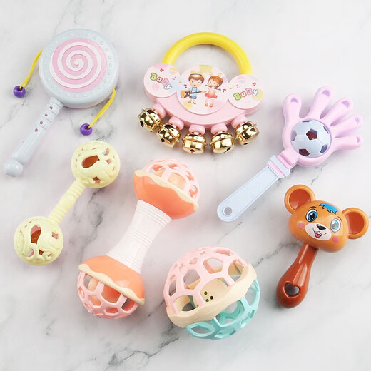 Hochet à main jouet bébé 0 à 3 mois hochet 6 nouveau-né marteau de sable entraînement à la préhension hochet à main 2 ans hochet chat ensemble de 6 pièces doigt de sucre main double rond couleur chat