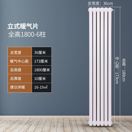 Qilicai radiator household water heating radiator steel two-column central heating steel wall-mounted natural gas vertical radiator 600mm vertical total height 1.8 meters 10 columns wide
