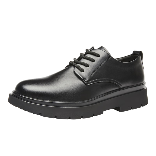 Pull-back leather shoes for men, black British-style derby shoes, soft-soled lace-up formal shoes, thick-soled wear-resistant work shoes for men
