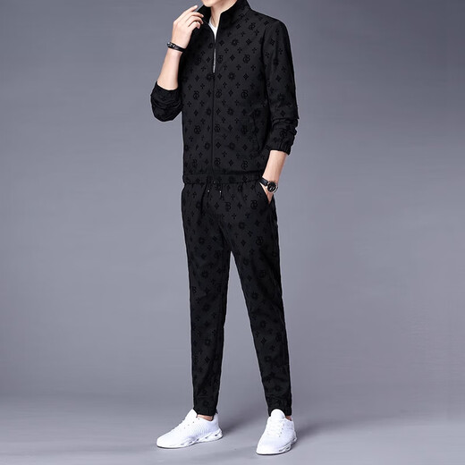 Pierre Cardin Casual Sports Costume masculin 2025 Spring and Automne New Trendy Veste avec pantalon Clothing Men's Clothing Set 6629 Black Suit [Top + Pantalon] Plus Velvet L [111-125Jin [Jin est égal à 0,5 kg]]]