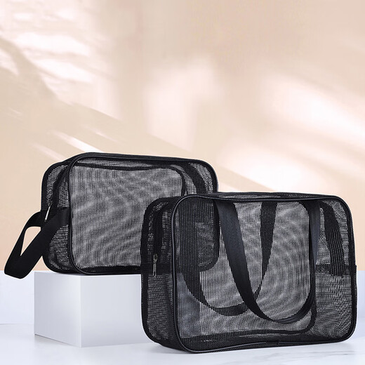 Changyin mesh men's toiletry bag portable hand-held bathing storage cosmetic bag black leaking fitness bath bag bath bag medium black 30*10*20cm