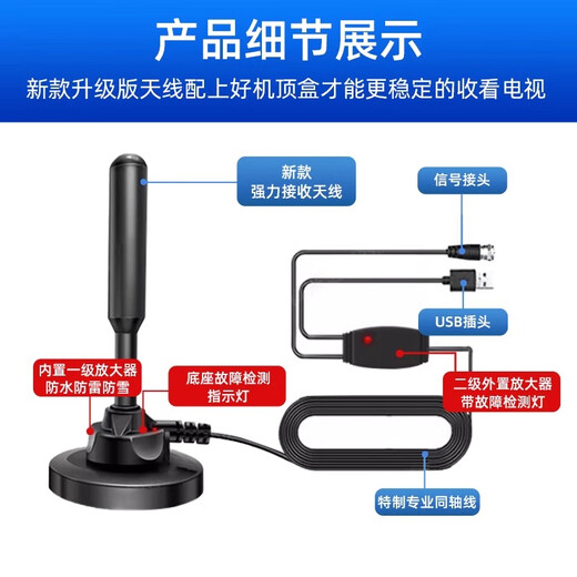 裕合联电视盒子机顶盒免费看电视机信号接收器高清地面波数字天线接受器dtmb山区农村室内无需网络盒子 升级版高清套装【所有电视用】 8米