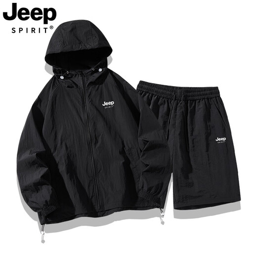 吉普（JEEP）防晒衣套装男夏季2025新款防紫外线冰丝防晒服短裤两件套男女 672-桔红套装 M