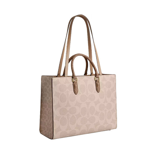 
COACH Maggie Tote Bag Men and Women's Tote Bag Briefcase Computer Bag Shoulder Bag Handbag Milk Tea Logo CY677-IMXI9